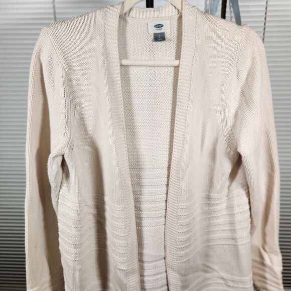 Old‎ Navy $45 Large Oversized Open Knit Cotton Blend Long Beige Ribbed Cardigan - Picture 4 of 11